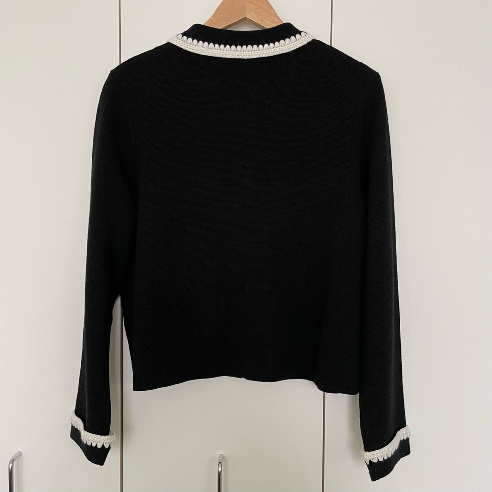 Sezane Betty Cardigan Black & Ecru Crochet - Picture 4 of 9